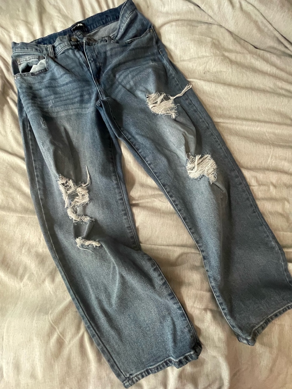Fashion Nova Distressed Dark Blue Boyfriend Jeans